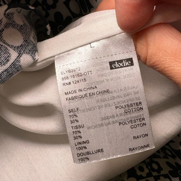 🌻ELODIE Checkered Flower A-Line Mini Skirt Navy White size Large Geometric - Picture 5 of 5